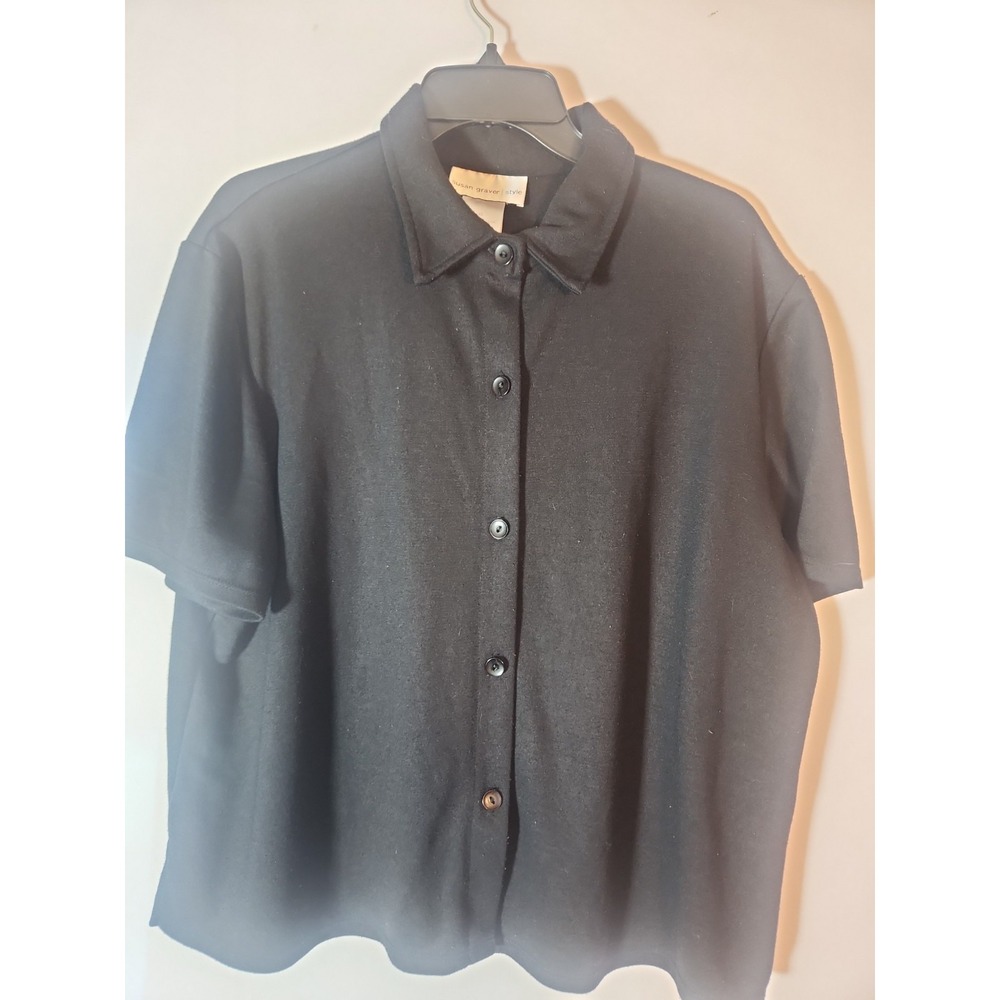 SUSAN GRAVER Style Womans Top Short Sleeve Button Up Shirt Black XL